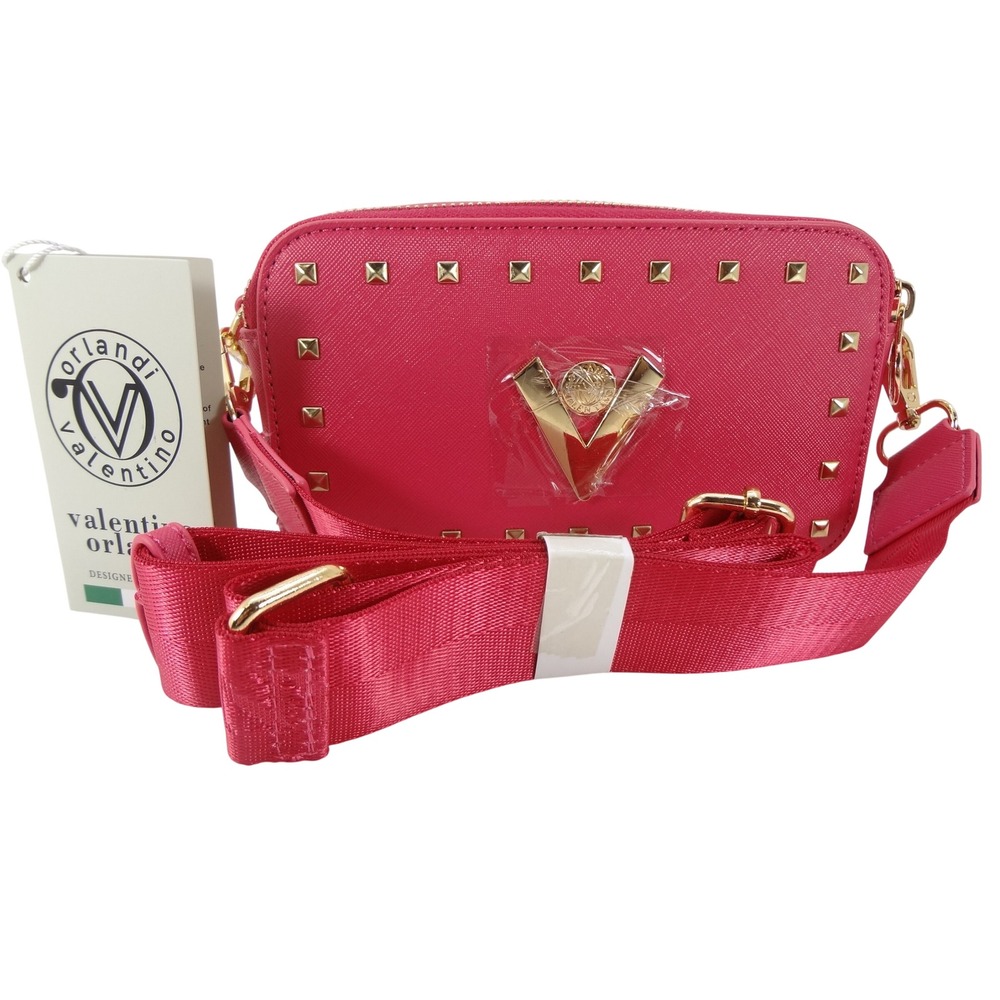 Valentino Orlandi Camera Bag Small Pink NEW Studded Saffiano Crossbody